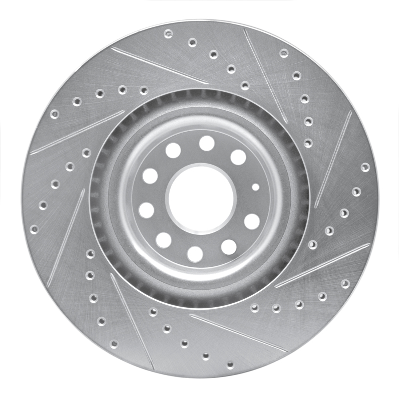Audi S3 Brake Rotor (1) - Front Left - R1 Concepts - Drilled & Slotted - Silver - `06-`13